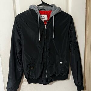 Outer Edge Black Bomber Jacket with Gray Hood